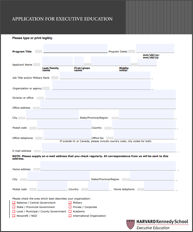 Harvard Kennedy School Application Form